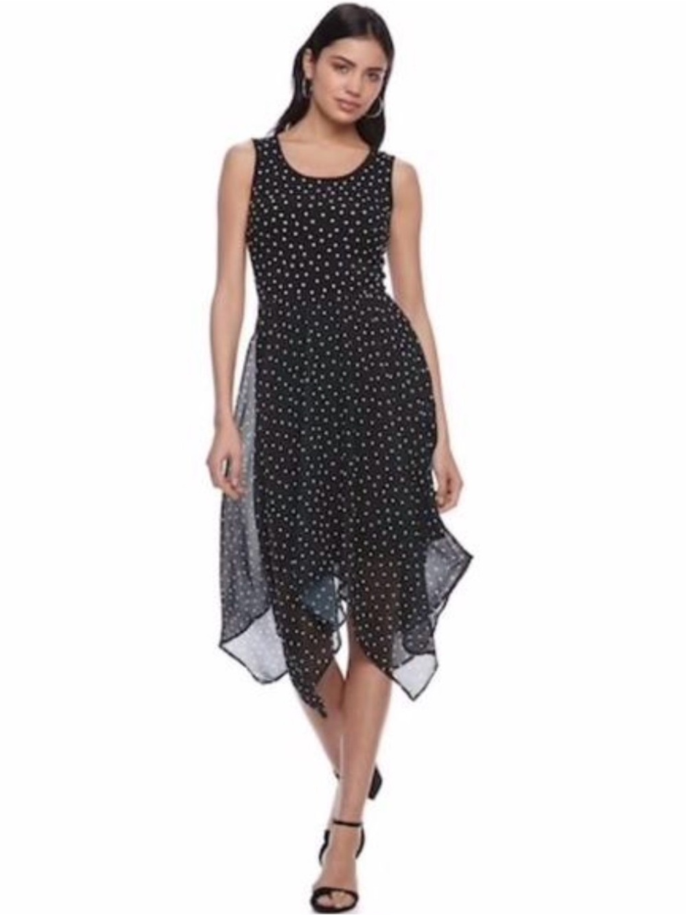 NWT ELLE Black & White Polka Dot Handkerchief Hem Dress | Size Small